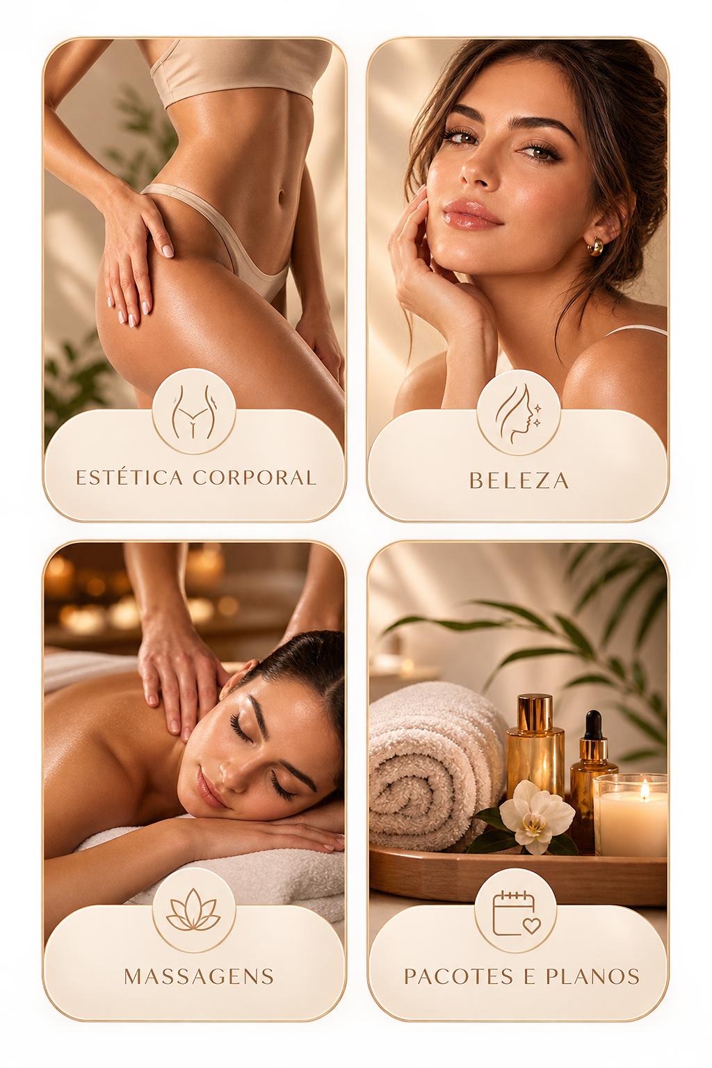 Especialidades: Estética Corporal, Beleza, Massagens e Pacotes